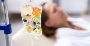 Woman receiving IV Hydration treatment